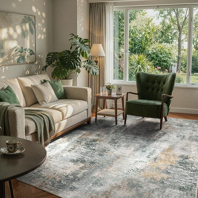 Lahome Modern Abstract Area Rug 6x9 Rugs for Living Room, Washable Accent Bedroom Rug Low Pile Non Slip, Grey Soft Indoor Contemporary Carpet for Dining Room Table Apartment