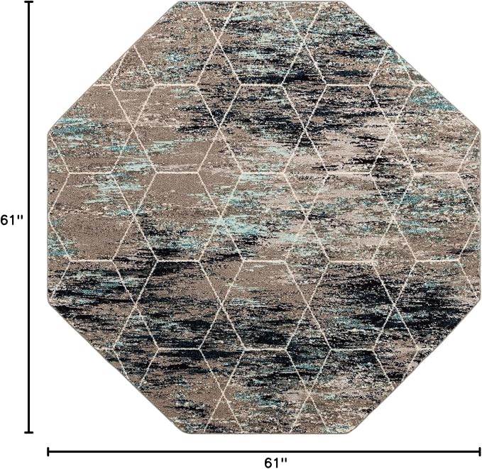 Unique Loom Trellis Frieze Collection Area Rug - Geometric (7' 10" Octagon, Blue Multi/ Ivory)