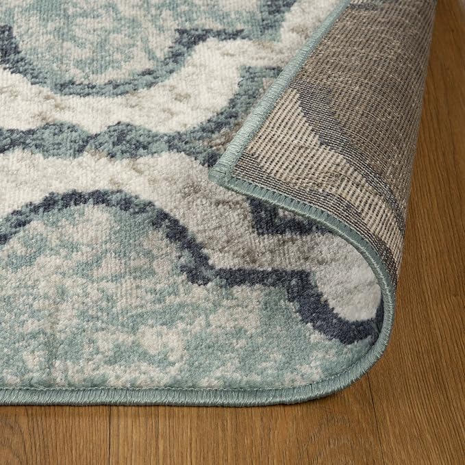 Superior Indoor Runner Rugs, Modern Area Rug, 2'7"x10', Blue Ivory | Geometric Design Floor Décor, Easy Care High Traffic Areas Living Dining Room, Bedroom, Office, Entryway, Viking Collection