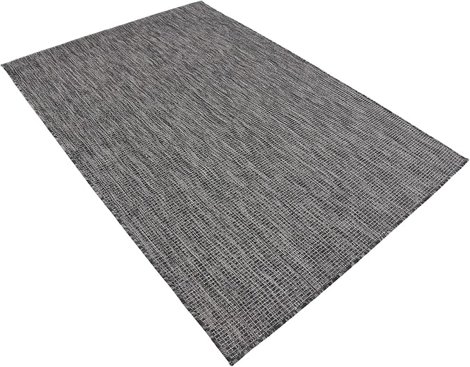 Unique Loom Collection Casual Transitional Solid Heathered Indoor/Outdoor Flatweave Area Rug (4' 1" x 6' 1" Rectangle, Black/Ivory)