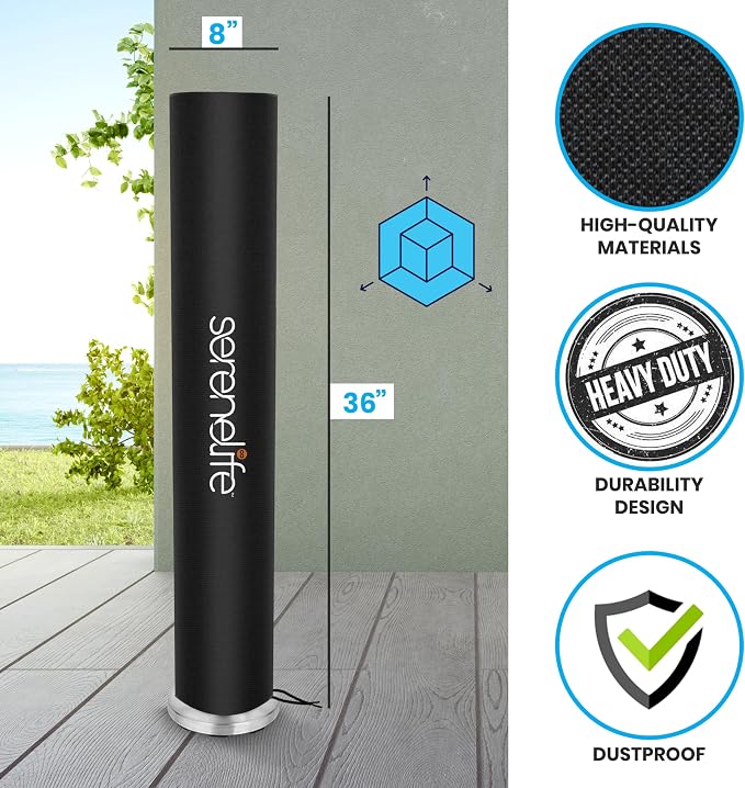 SereneLife Patio Heater Cover for SLOHT52 Infrared Outdoor Electric Space Heater, Heavy Duty Propane Heater Cover, Durable, Tearproof, Waterproof Dustproof, Wind/Sun/Snow Resistant