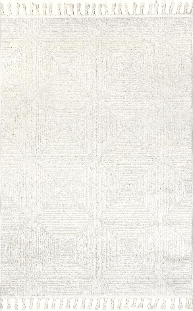 nuLOOM Kerry Cream Geometric Power Loomed Area Rug, 6' Square | Nuloom Kerry Geometric 6' Square Area Rug for Living Room Bedroom Dining Room, Cream