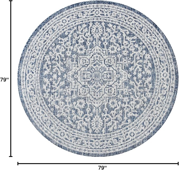 JONATHAN Y Medallion Weave Indoor Outdoor Round Area Rug 6 Ft Navy/Gray, Sinjuri Textured for Backyard, Patio, Porch, Easy-Cleaning, High Traffic, Pet-Friendly, Non-Shedding (SMB101B-6R)