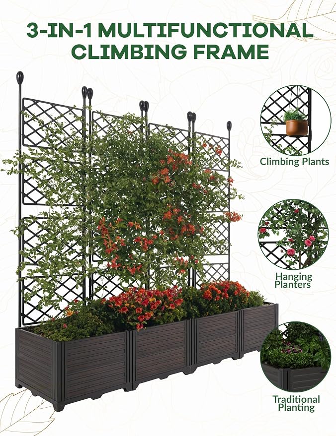 Planter Box WithTrellis,Planter Box for Climbing Plants/Vines,50x63In Garden Trellis,for Vegetables Flower, Planter Box for Backyard Patio Balcon