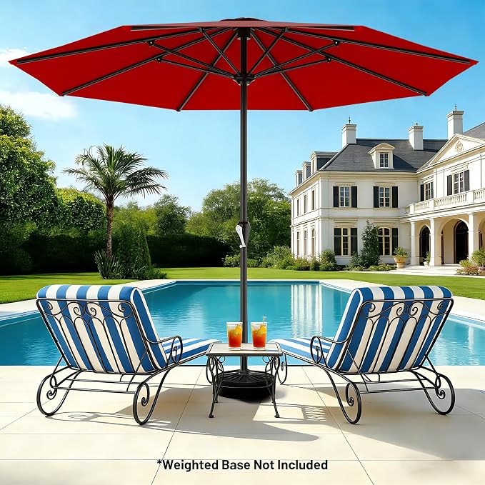AreShark 12 FT Patio Umbrella for Outdoor, Outdoor Table Umbrella with Push Button Tilt and Crank, Outdoor Patio Umbrellas with 8 Sturdy Ribs, Patio Umbrellas for Market, Garden, Pool (Red)