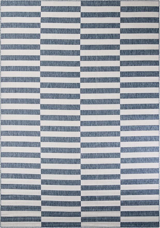 Unique Loom Outdoor Striped Collection Area Rug - Striped (10' x 14' Rectangle Blue/Ivory)