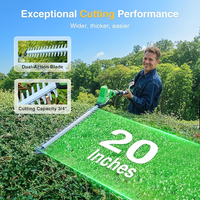 TaskStar Pole Hedge Trimmer Cordless: 20" Electric Long Reach Shrub & Bush Trimmer with Extension Pole, 2x4.0Ah Battery, Dual-Action Blade Hedge Clippers, 3000 SPM High-Speed Motor, 8-Feet Reach