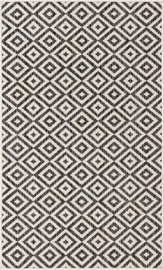 Unique Loom Outdoor Collection Area Rug - Costa Rica (3' 3' x 5' 3' Rectangle, Charcoal Gray/ Ivory)