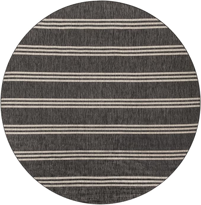 Jill Zarin Jill Zarin Outdoor Collection Area Rug - Anguilla (12' Round Charcoal/Ivory)
