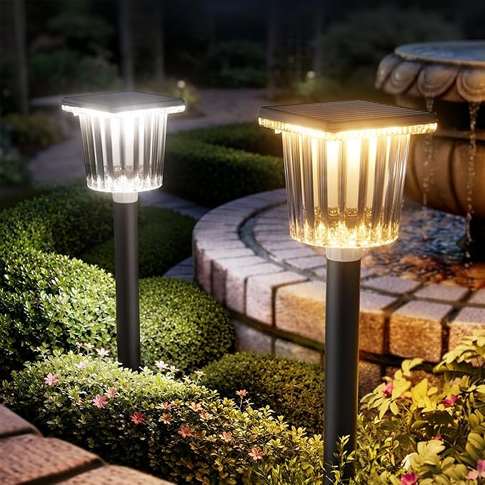 Super Bright Solar Powered Outdoor Lights 4 Pack,Adjustable Warm&Cool White,Waterproof IP65 Solar Garden Decorations Landscape Lighting Outside for Front Yard/Patio/Walkway/Driveway/Lawn/Pathway Light