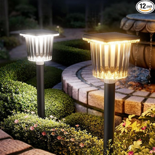12-Pack Super Bright Solar Pathway Lights Outdoor Powered,Adjustable Warm&Cool White,Waterproof IP65 Solar Garden Decor Landscape Lighting Outside for Front Yard/Patio/Walkway/Driveway/Lawn/Path Light