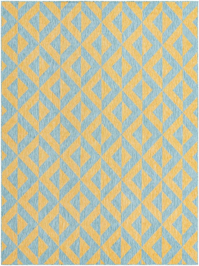 Unique Loom Unique Loom Outdoor Collection Area Rug - Napa (9' x 12' Rectangle, Yellow and Aqua/Yellow)