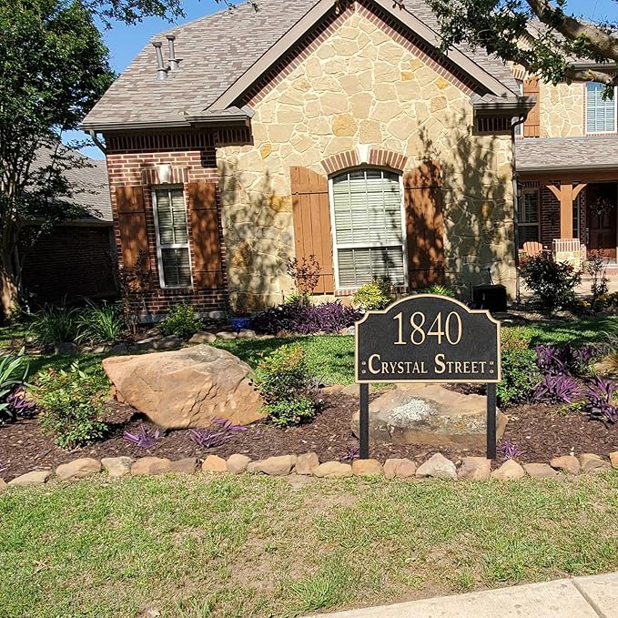 Personalized Address Sign LAWN MOUNTED - Custom House Number Sign Plaque,Address Plaque,House Address Numbers for Outside House Lawn,Yard,Ground,Garden,Drive Way Metal Free Standing with Stakes(Rose