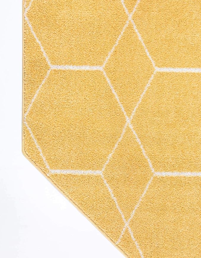 Unique Loom Trellis Frieze Collection Area Rug - Geometric (7' 10" Octagon, Yellow/ Ivory)