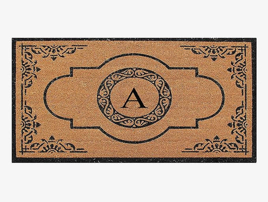 A1HC Natural Coir Monogrammed Doormat for Outside Entrance, Heavy Duty, Low Profile, Anti-Shed Treated Front Door Mat, Easy to Clean, Long Lasting Entryway Doormats - 30"x48"