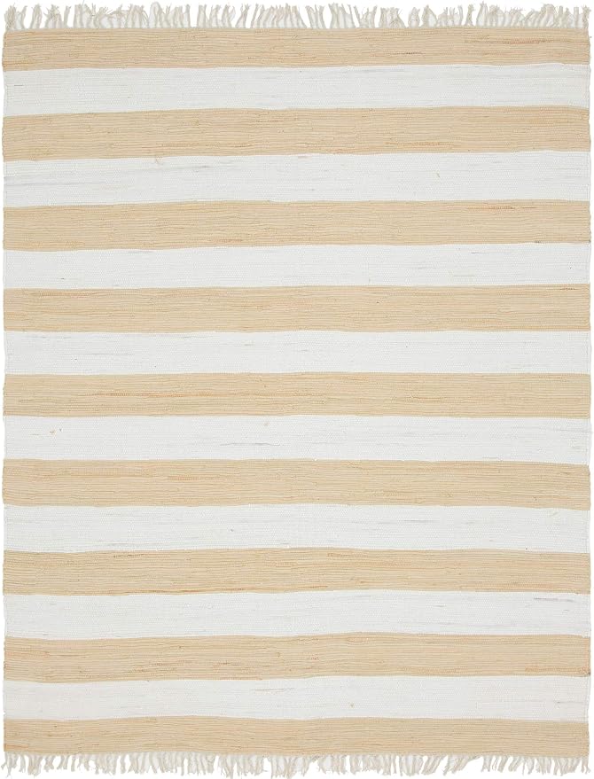 Unique Loom Chindi Rag Collection Area Rug - Striped (8'x 10' Rectangle, Beige/ Ivory)