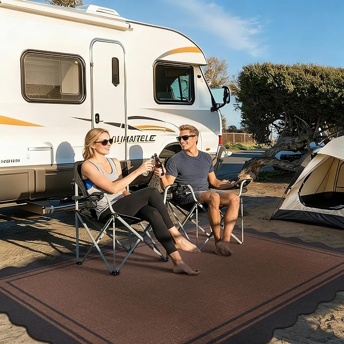 6x9 Scalloped Rug Easy Jute Washable Outdoor Patio Rug for Living Room Indoor Outdoor Black Brown Geometric Neutral Carpet for Backyard Patio Dining Room