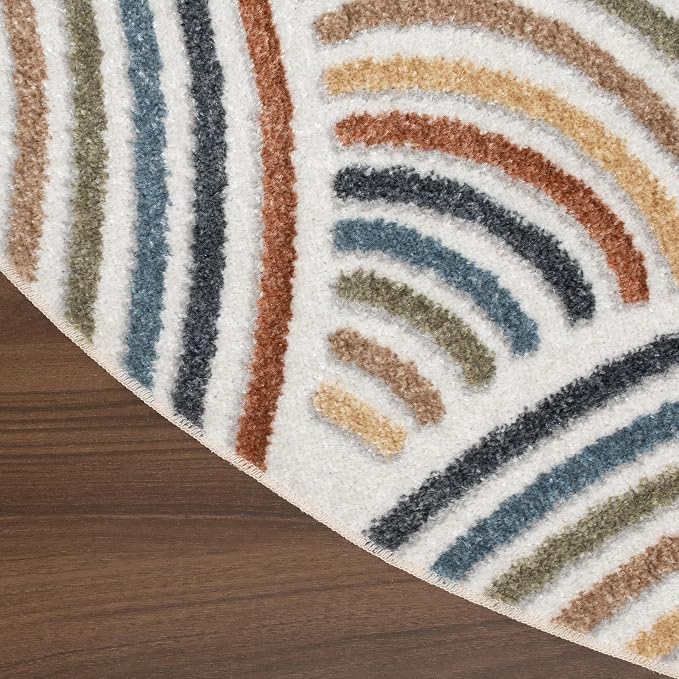 Nourison Home Astra Machine Washable Ivory Multicolor 4' x Round Area Rug - Easy Clean, Non Shedding, Bed Room, Living Room, Dining Room, Kitchen (4' x Round)