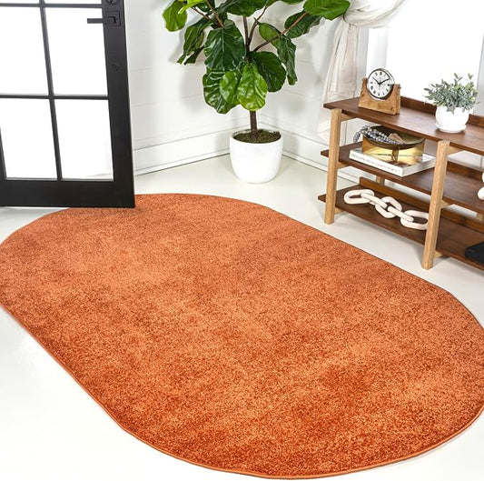 JONATHAN Y Haze Solid Low-Pile Orange 6x9 Oval Indoor Area Rug, Coastal,Bohemian,Minimalist,Classic, Easy-Cleaning for Living Room,Bedroom,Kitchen,Pet Friendly,Non-Shedding (SEU100M-6OV)