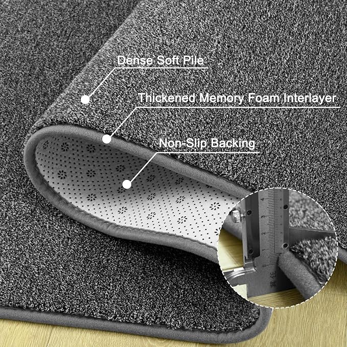 4x6 Dark Grey Area Rug | Washable Memory Foam, Low Pile Non Slip Indoor Carpet for Living Room Bedroom Office Classroom College Dorm Room Home Decor