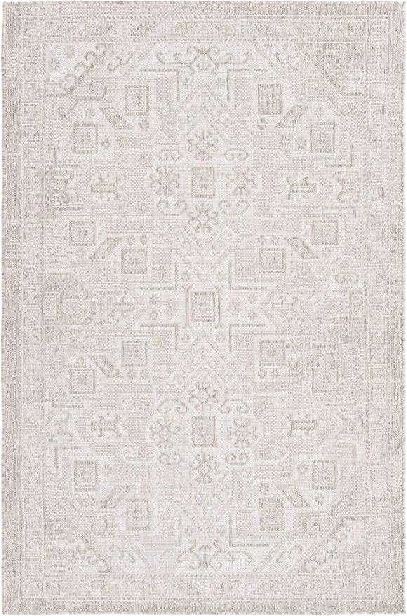 Unique Loom Outdoor Aztec Collection Area Rug - Coba (5' 3" x 8' Rectangle, Light Gray/ Ivory)