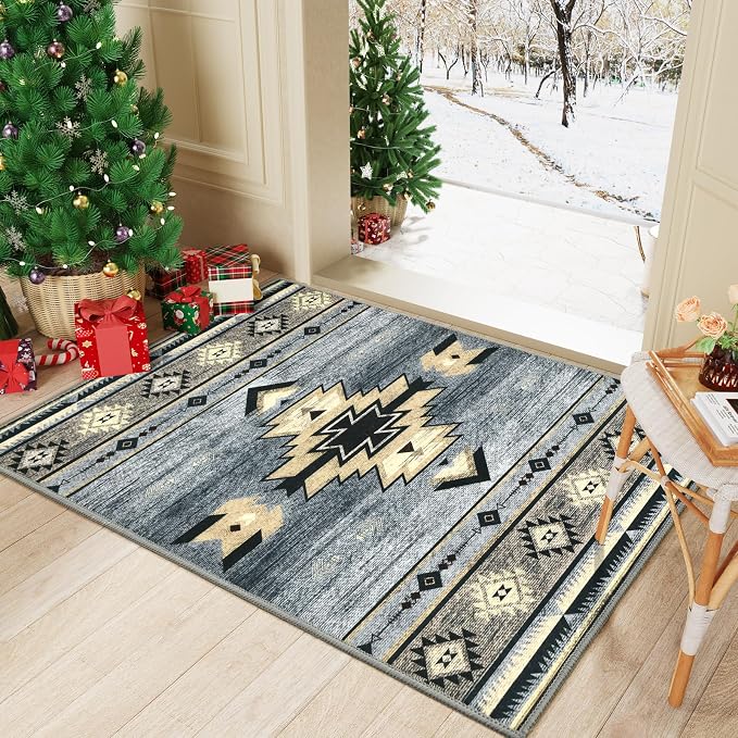 BENRON Western Entryway Rug 2x3, Small Area Rugs for Kitchen, Grey | Southwest aztec Rug,Throw Rugs for Hallway Porch Front Door Washable