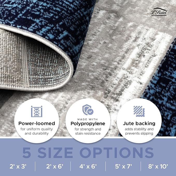 L'Baiet Verena Geometric Area Rug Blue Grey 4' x 6' Medium Area Rugs Carpet for Living Room, Bedroom, Dining Table, Office, Hallway, Foyer | Neutral Colorful Modern Abstract Home Decor