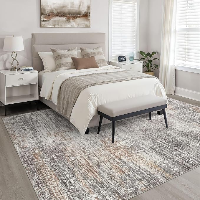 LOONGRUG 6x8 Area Rug Washable Neutral Modern Rug for Living Room Gray Rust | Abstract Soft Stain Resistant Indoor Non-Slip Carpet for Bedroom Nursery Kids Office Playroom Dining Room