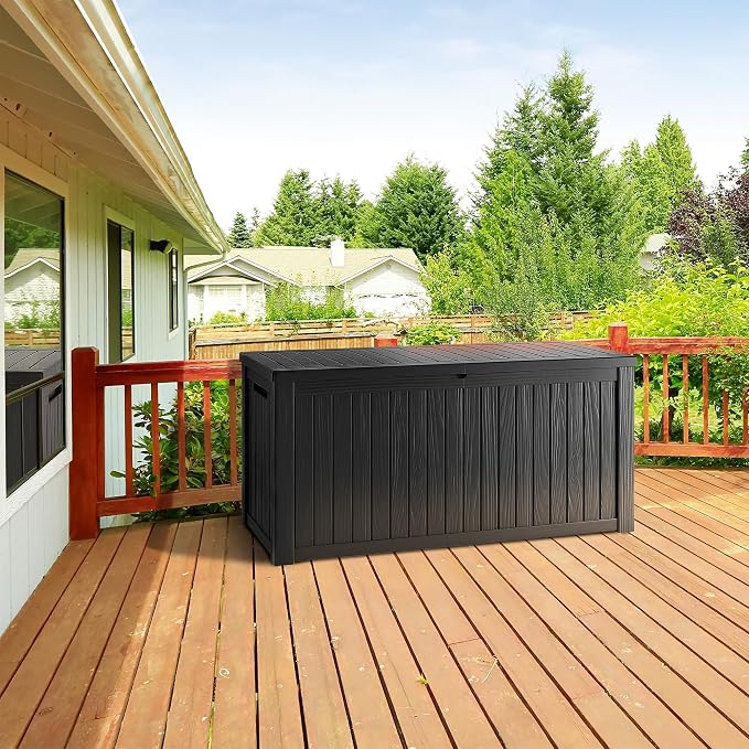 Outdoor Storage Box, 270 Gallon Waterproof Deck Box, Super-Sized Gas-Spring Resin Trunk for Large Seat Pillows, Heavy-Duty Lockable Backyard Storage Sofa, Garden Lawn, Black