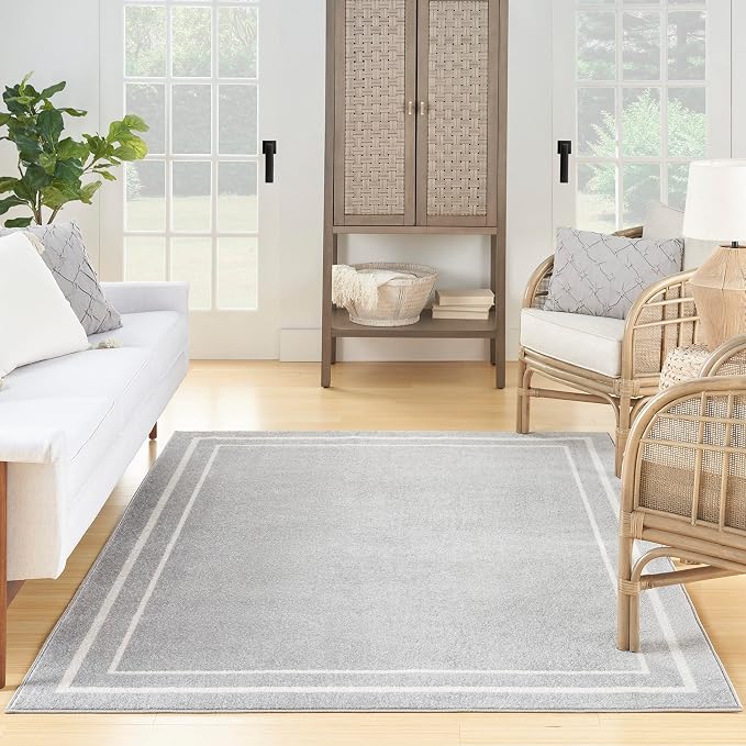 Nourison Home Nourison Essentials Grey Ivory 5' x 7' Area Rug - Easy Clean, Non Shedding, Bed Room, Living Room, Dining Room, Kitchen (5' x 7')