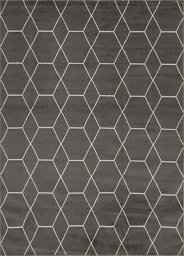 Unique Loom Trellis Frieze Collection Area Rug - Geometric (9' x 12' 2", Dark Gray/ Ivory)