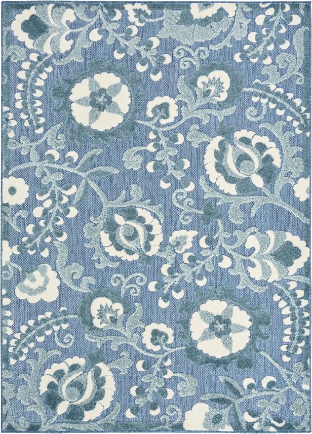Nourison Home Aloha Blue 7'10" x 10'6" Area Rug - Easy Clean, Non Shedding, Bed Room, Living Room, Dining Room, Kitchen (8' x 11')