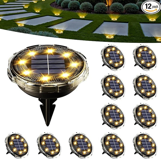 SOLPEX Solar Ground Lights 12 Pack, Solar Pathway Lights Outdoor Waterproof, Landscape Lighting for Garden, Walkway, Driveway, Yard, Deck, Patio, Swimming Pool (Warm White)