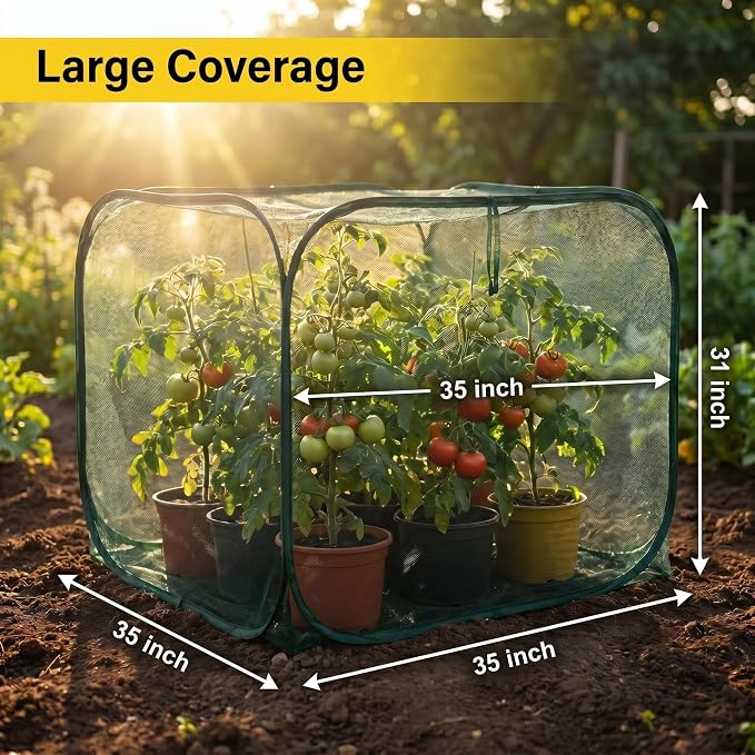 Collapsible Pop-Up Mesh Garden Cover（35''x35''x31''for Square Raised Beds-30% Sunblock，Protective Netting Cage for Vegetables, Fruits & Flowers, Keep Birds and Small Animals Out