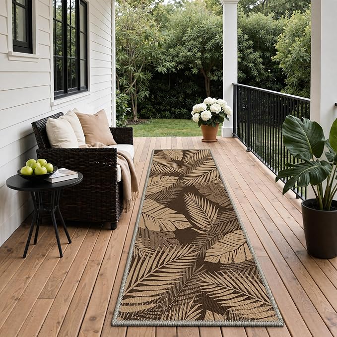GENIMO Outdoor & Indoor Area Rug 3'x5', Waterproof, Non-Shedding, Easy Cleaning, Leaf Mat for Patio, Living Room, Balcony, Dining Room, RV, Deck, Bedroom, Camping, Outside Carpet, Coffee Beige