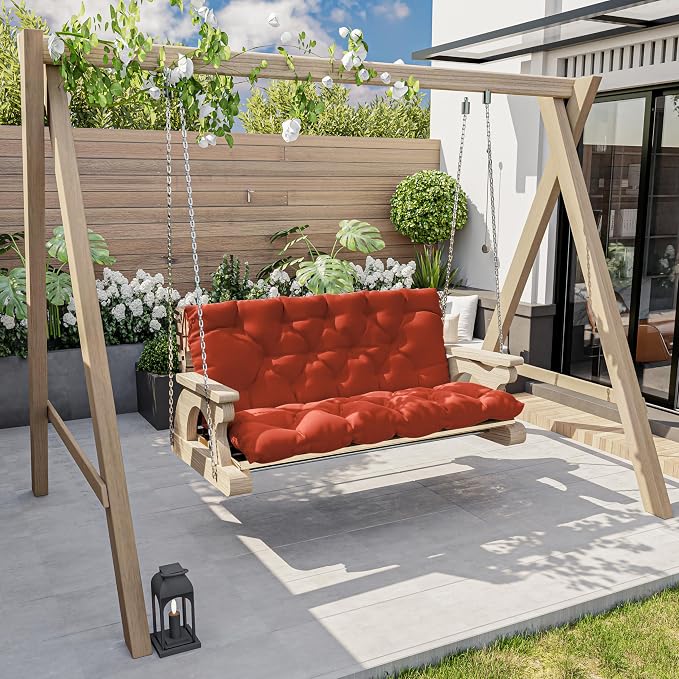 Porch Swing Cushion with Backrest,Waterproof Bench Cushion for Outdoor Furniture,2-3 Seater Replacement Thickened 5 in swing cushion,with Ties,Patio,Outdoor,Backyard and Garden (Orange,47x40 in)