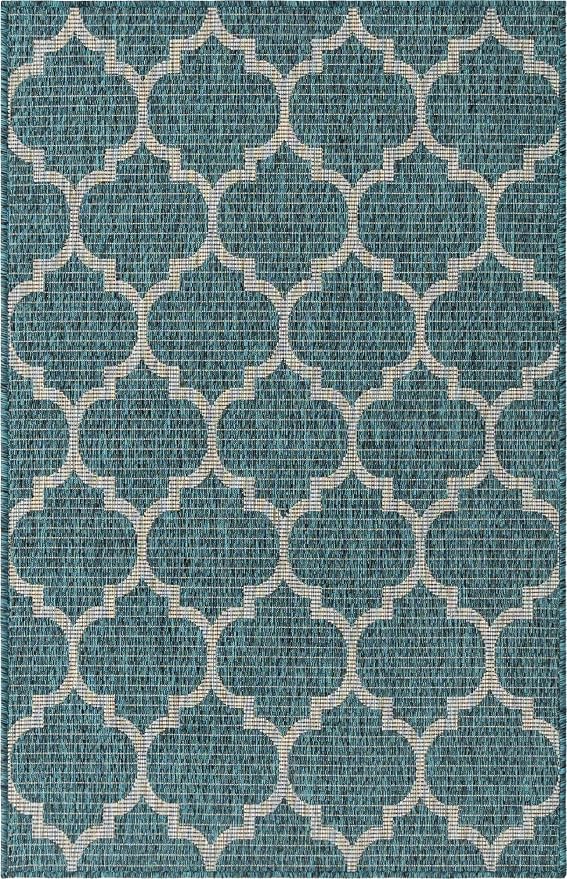 Unique Loom Outdoor Trellis Collection Area Rug (3' 3" x 5' 3" Rectangle, Teal/ Gray)