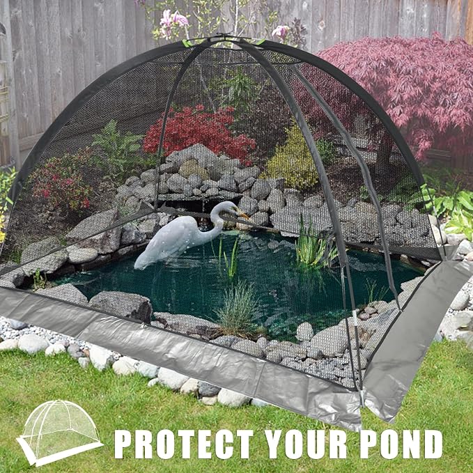Doublehorse Pond Cover Net: Large 13 x 17 FT Heavy-Duty Dome Nylon Mesh for Outdoor Fish Koi Garden Winter Protection from Leaves & Debris Netting Plant Covering Tent with Zipper Stakes