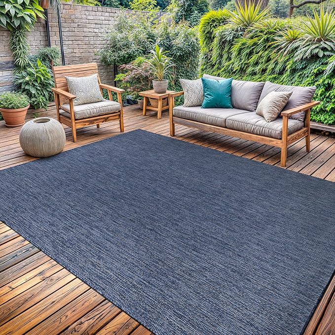 Washable Indoor Outdoor Rug 5x7 Weather Resistant Area Rugs Modern Solid for Porch Deck Balcony Backyard Patio Outside Carpet (5 X 7 Azure Blue)