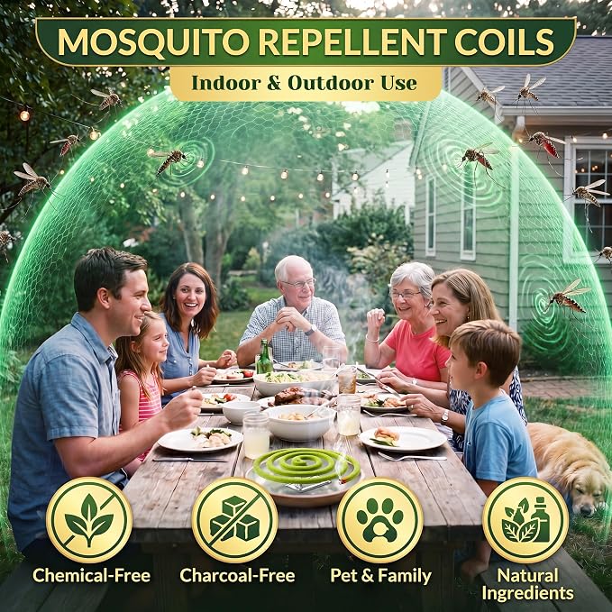 72 Pcs Mosquito Repellent Coils, Natural Citronella Mosquito Coils Indoor & Outdoor, Up to 6 Hours Protection, Safe for Kids & Pets, Repellent for Home, Patio, Camping, Backyard, Poolside