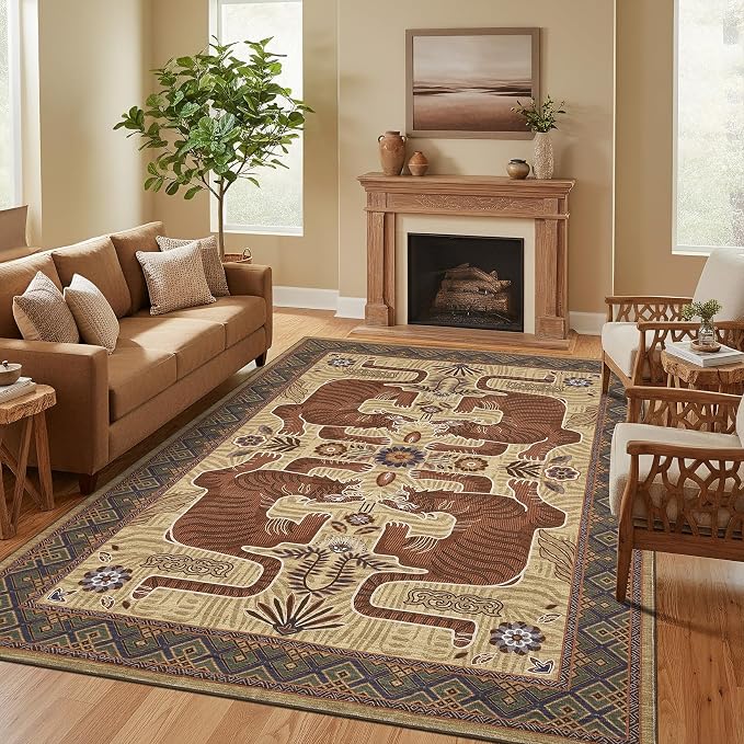 GarveeHome Tiger 6x9 Area Rugs Boho Washable Vintage Non Slip Living Room | Rugs for Bedroom, Vintage Tribal Soft Animal Print Throw Rug Ultra Thin Stain Resistant Floor Carpet for Office