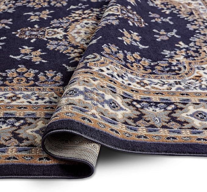 Home Dynamix Premium Sakarya Traditional Medallion Area Rug, Navy Blue/Brown, 5'2"x7'4"