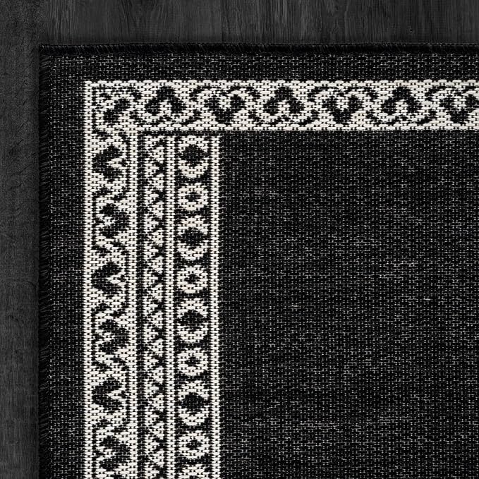 Washable Outdoor Rug 9x12 Modern Area Rugs Outdoor Carpets Bordered Pattern Non Shedding Waterproof Easy Clean Patio Deck Porch Living Room Bedroom Garden RV (9 X 12 Black)