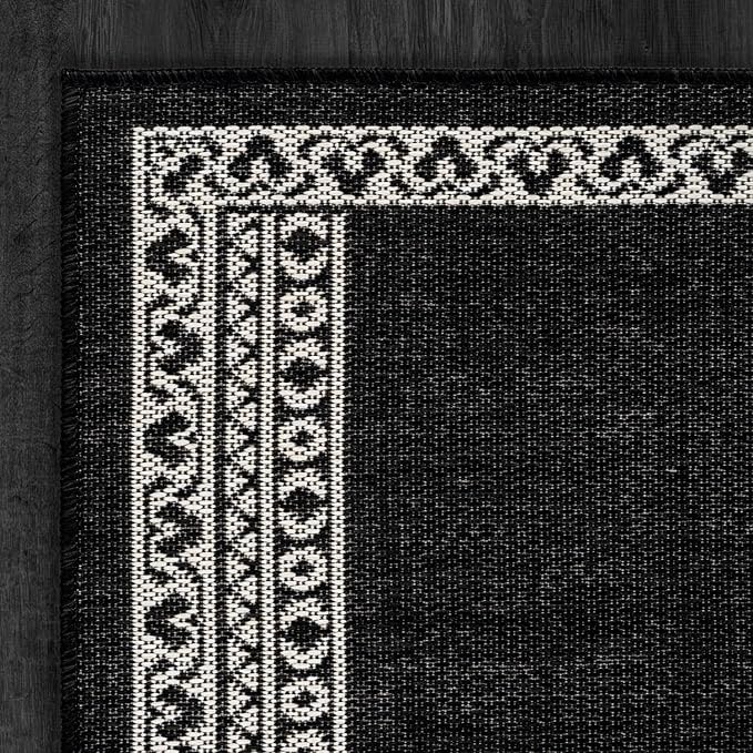Washable Outdoor Rug 6x9 Modern Area Rugs Outdoor Carpets Bordered Pattern Non Shedding Waterproof Easy Clean Patio Deck Porch Living Room Bedroom Garden RV (6 X 9 Black)