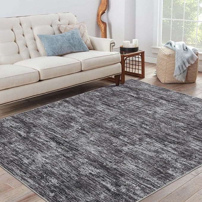 Garvee 8x10 Area Rug for Living Room Solid Color Area Rugs, Dark Grey | Machine Washable Non Slip Modern Neutral Non Shedding Stain Resistant Low Pile Soft Rug for Dining Room Nursery Bedroom