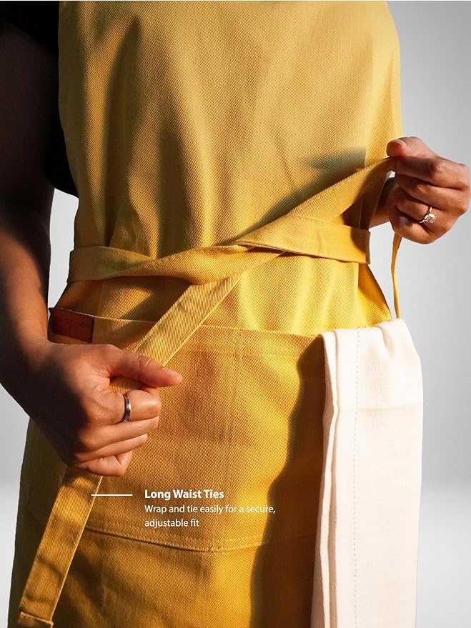 100% Cotton Kitchen Apron with 2 Pockets – Adjustable Chef Apron for Cooking Baking BBQ – Unisex Apron