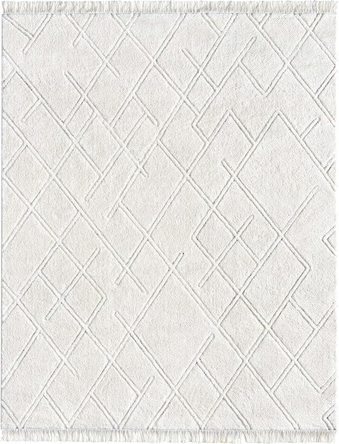 Well Woven Allie Ivory Cream Angles Geometric Area Rug 4x6 (3'11" x 5'3") - Soft High-Low Texture for Living Room, Bedroom & Office