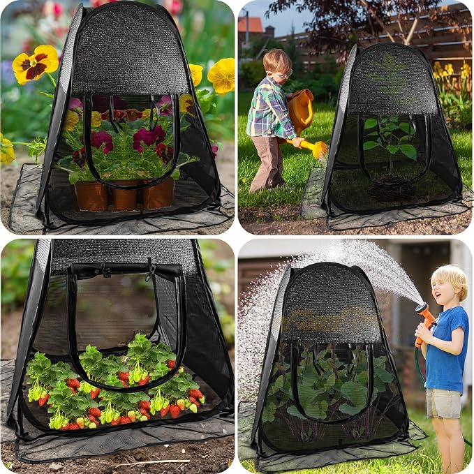 2pack Pop up Plant Shade Tent, Plant Shades for Outdoor Plants Mesh Plant Cover with 8 Stakes Pop up Sunblock Shade with Zipper Door Pest Guard Cover Protect Outdoor Plants from Animals(28x28x32in)