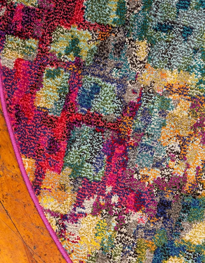 Unique Loom Jardin Collection Colorful, Vibrant, Abstract, Modern Area Rug (7' 11 x 10' 0 Oval, Multi/Blue)
