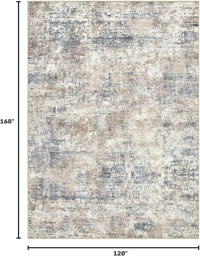 Nakagishi 10X14 Abstract Washable Area Rugs for Living Room-Blue Brown | Modern Non-Slip Silicone Backing Low Pile Soft Carpet for Bedroom Dining Decor Ideal for Families with Kids and Pets